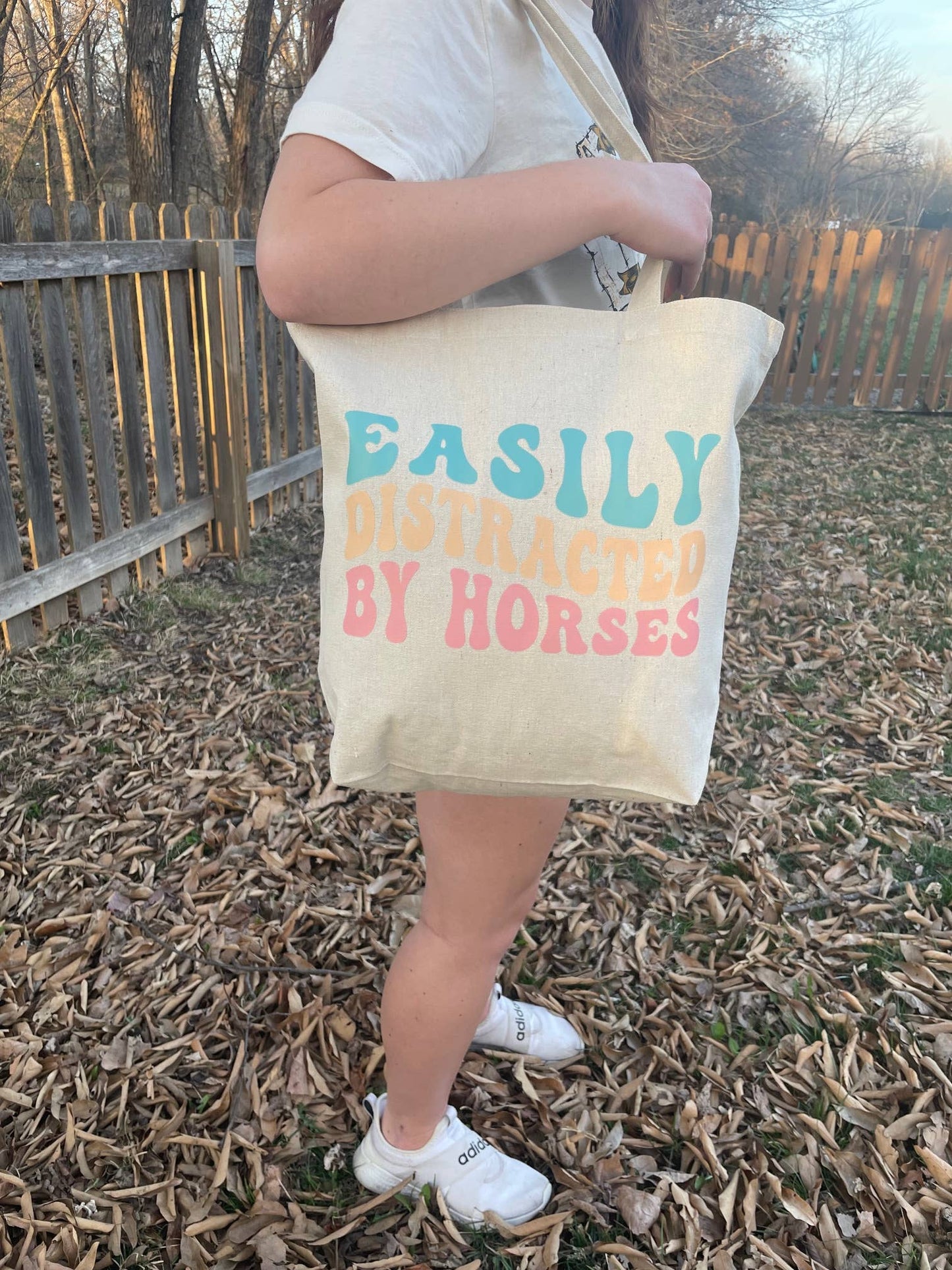 Horselee - 'Easily Distracted by Horses' Large Canvas Tote Bag