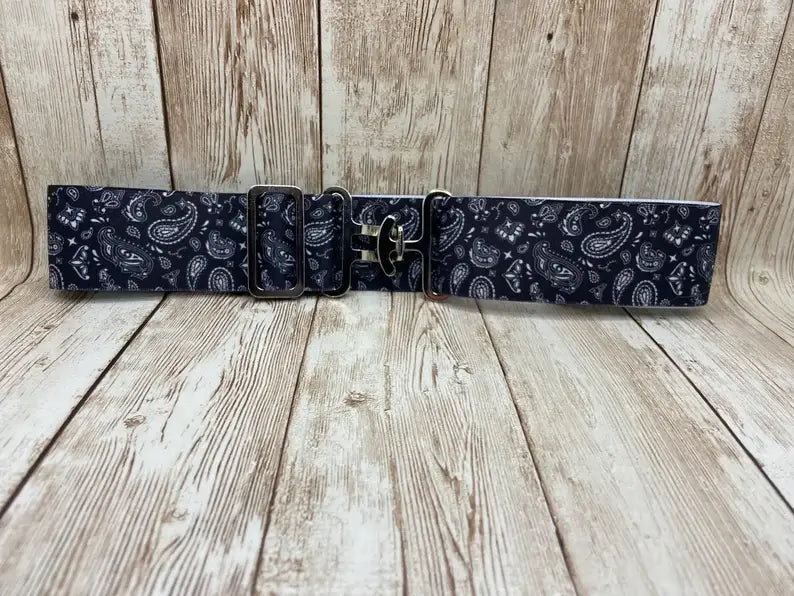 1.5" Equestrian Surcingle Elastic Belt - Black Paisley Print