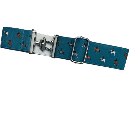 Adjustable Elastic Belt- Teal Sporty Horse