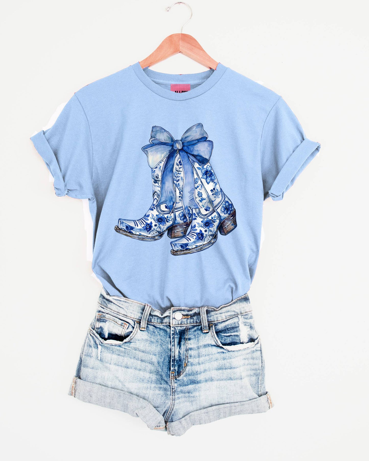 Blue Belle Boots Western Graphic T-Shirt - Light Blue Tee