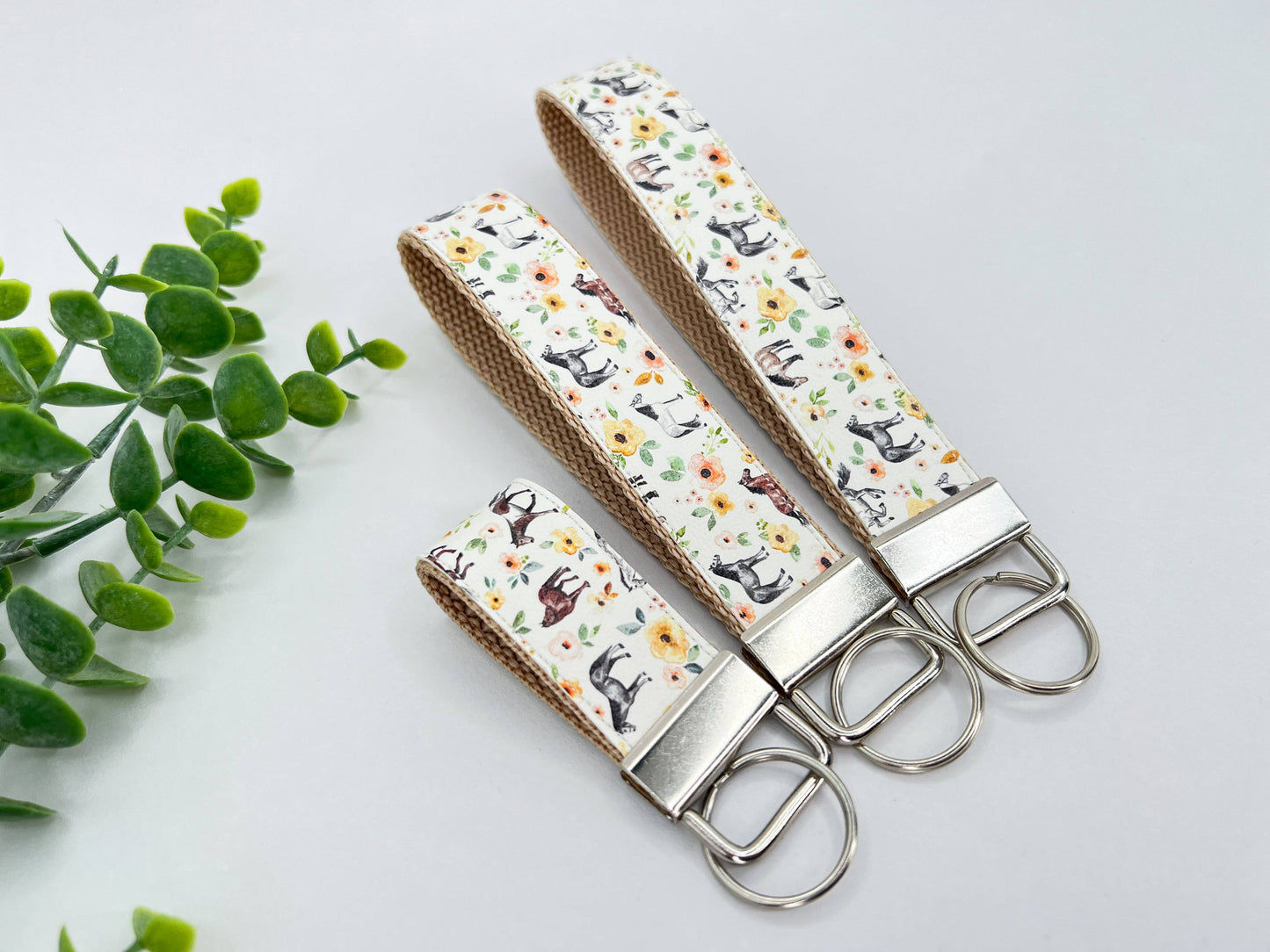 Horses Cream Sunset Floral Vegan Leather Equestrian Keychain